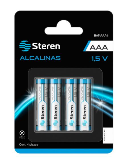 Pilas Alcalinas AAA Steren de 1.5 V – Paquete de 4 Unidades