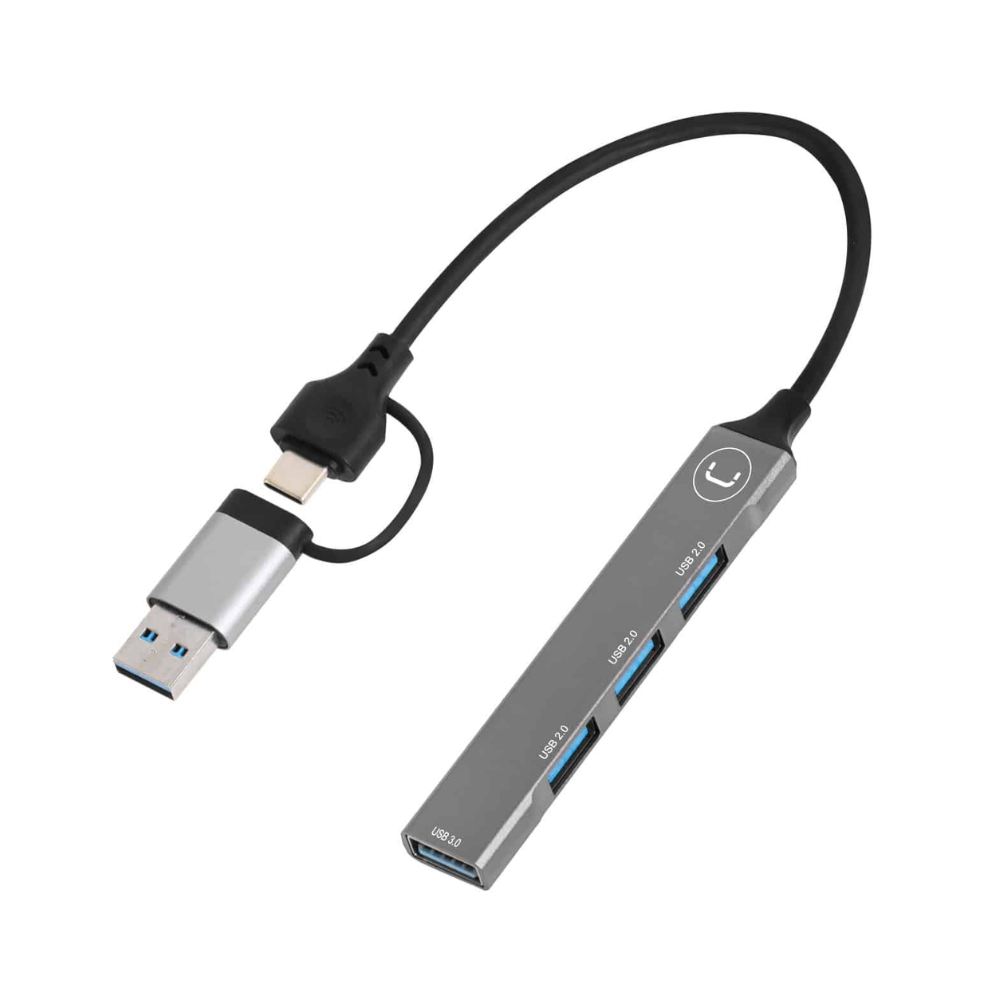 Hub Unno Tekno 4 Puertos HB1014SV USB + USBC 2 en 1 Gris