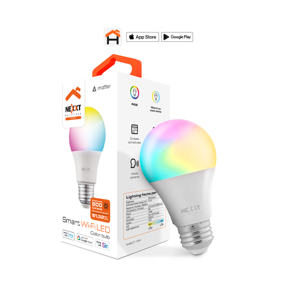 Nexxt Home NHB-C110M A19 Smart LED Bulb RGB 110V Matter|NHB-C110M