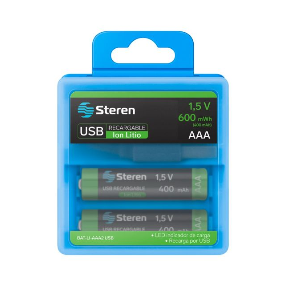 2 baterías recargables USB Li-Ion tipo AAA, de 600 mWh