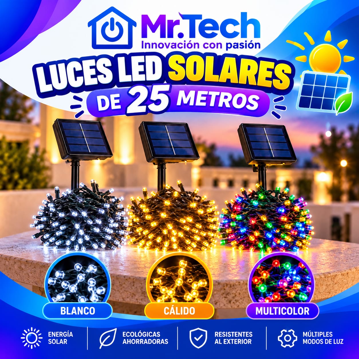 Luces LED Solares Navideñas 25M